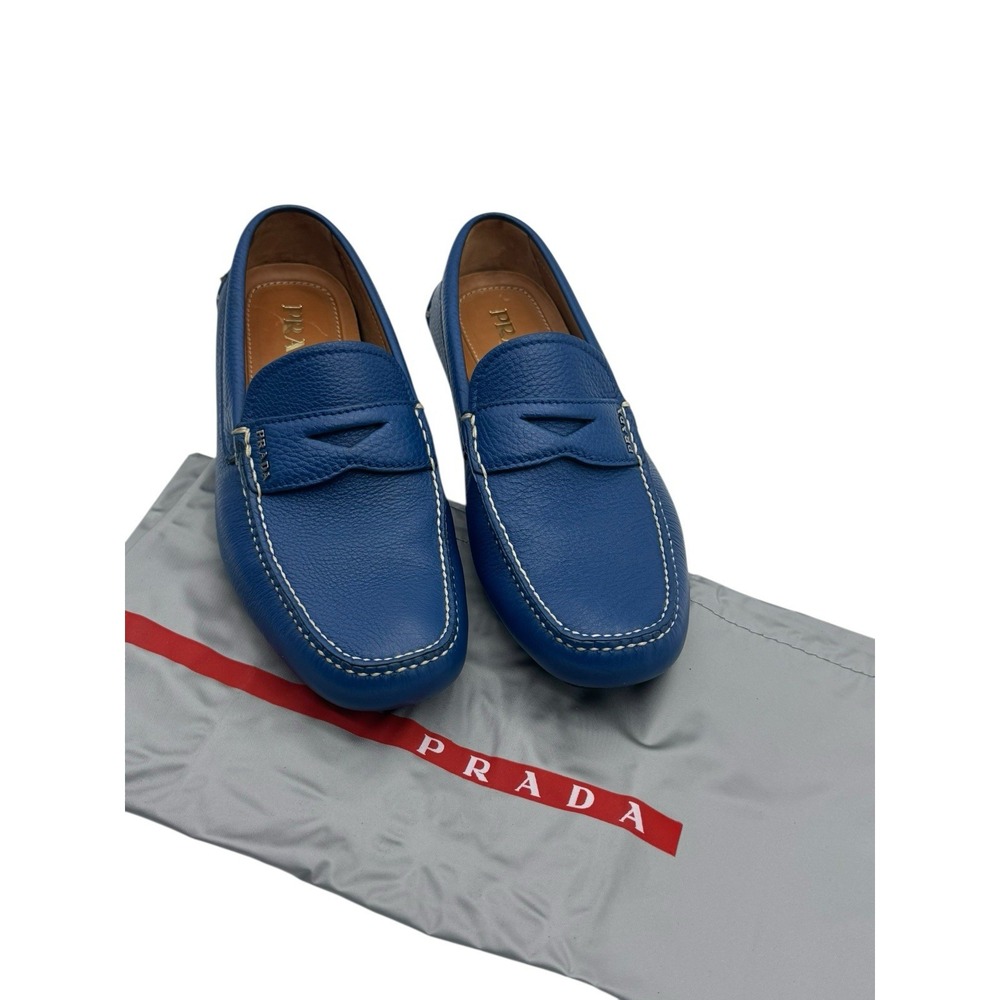 PRADA Blue Leather Driver Loafers Men IT 7 EU 40 Made in Italy Luxury Shoes